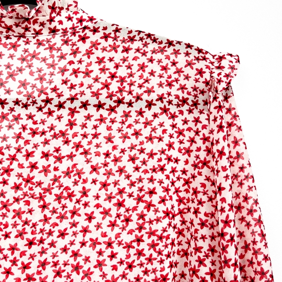 Dynamite Red and White Floral Button-Up Blouse - Picture 8 of 10
